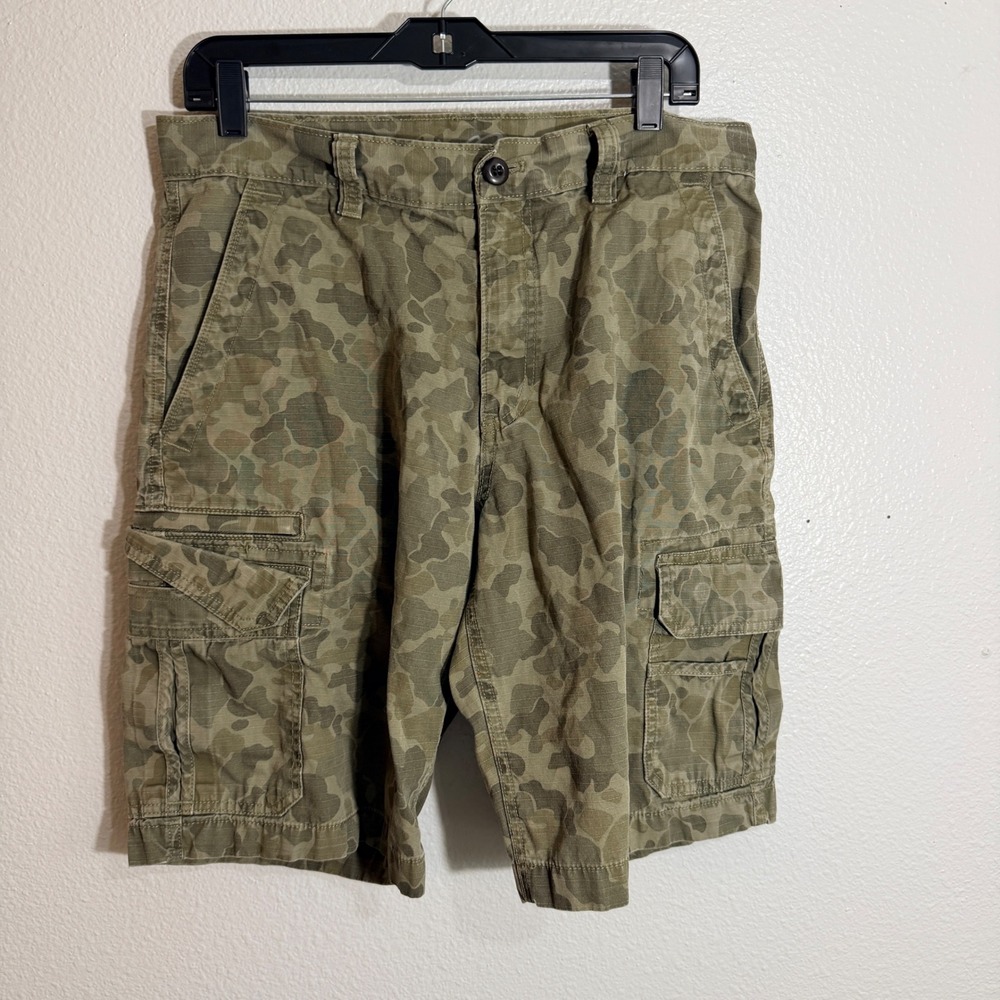 Eddie Bauer Cargo Shorts Mens 34 Green Camo Ripstop Gorpcore Utility Cotton